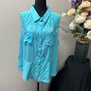 Pink Cattlelac Turquoise Lace Button Down Sleeveless Western Top Size XXL